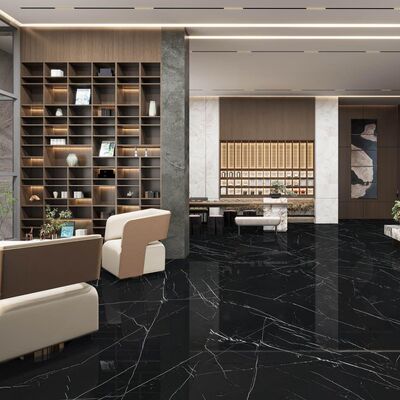 Baldosa de porcelana con aspecto de mármol duradero que ofrece un método de instalación con mortero adhesivo, proporcionando soluciones de superficie duraderas