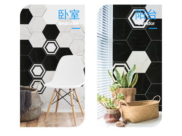 Pequeño hexágono negro 8' teja de mármol de la porcelana de la mirada de X9.2 8.8m m